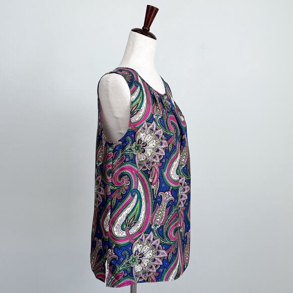 Talbots 100% Silk Paisley Sleeveless Pleated Neckline Blouse - Picture 2 of 7
